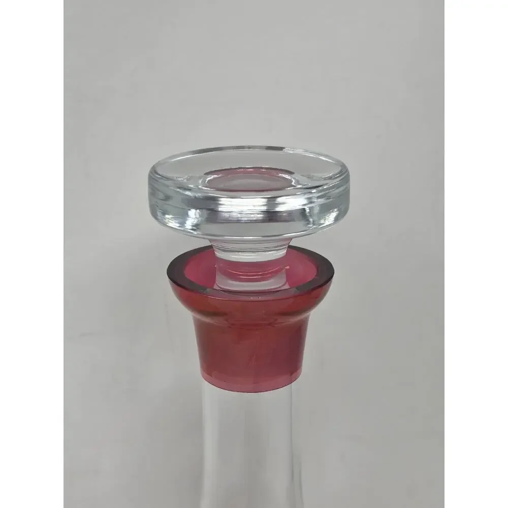 Vintage Bohemian Cranberry Glass Decanter w/ Etched Decoration 12
